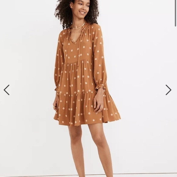 Madewell Tie-Neck Tiered Mini Dress in Bloom Dot ND169 - Picture 1 of 4